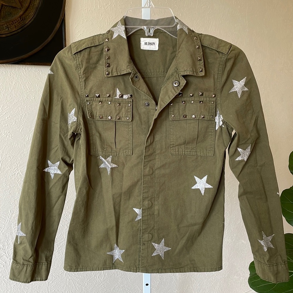 Hudson shimmer star studded green jacket